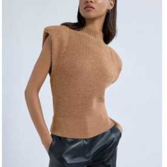 Babaton Tops - Aritzia babaton Hazlitt merino wool Tan Sleeveless Knit Top small